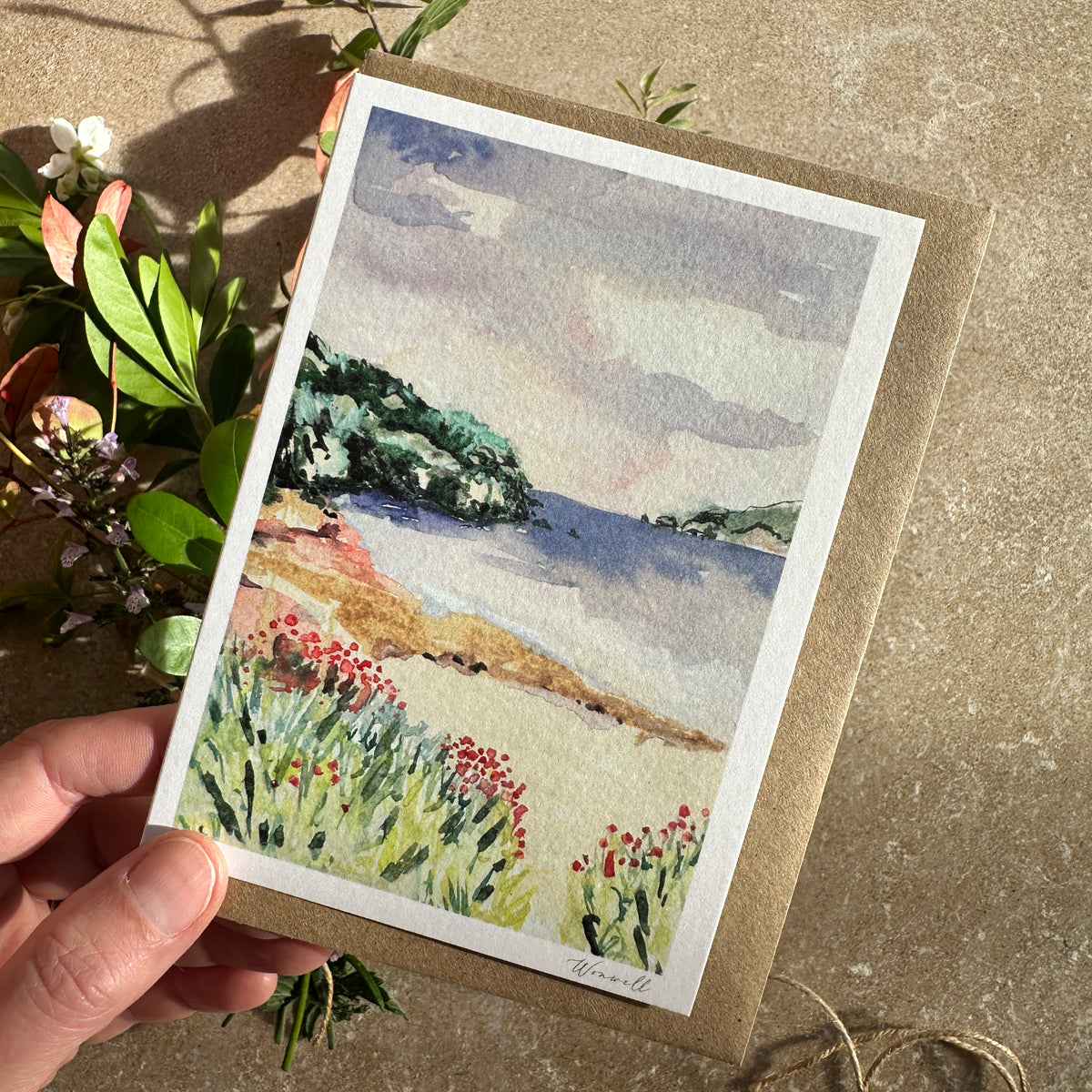 Coastal Cove, Devon Beach - Watercolour Greeting Card