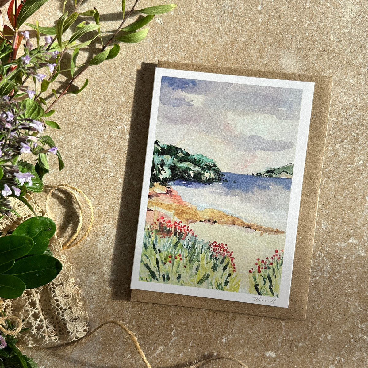 Coastal Cove, Devon Beach - Watercolour Greeting Card