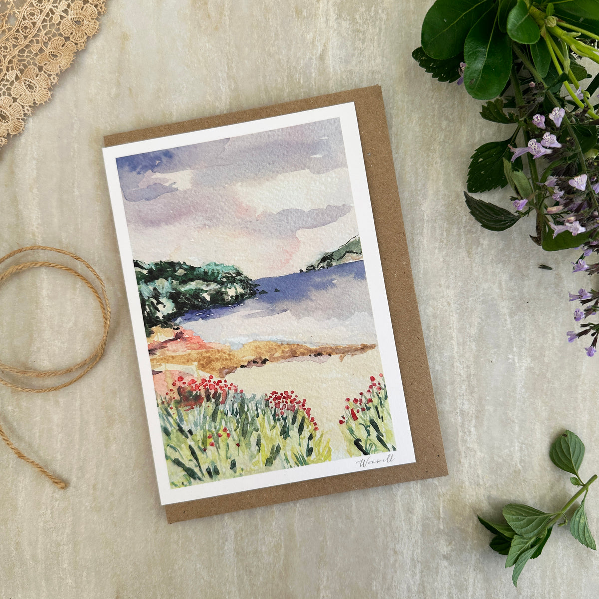 Coastal Cove, Devon Beach - Watercolour Greeting Card