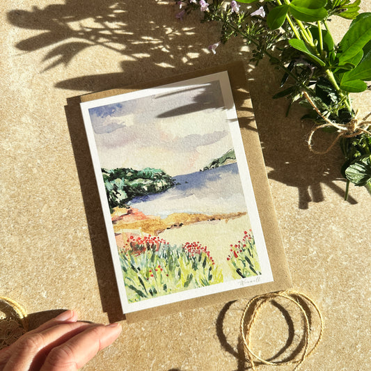 Coastal Cove, Devon Beach - Watercolour Greeting Card