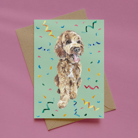 Cockapoo Birthday Card – Watercolour Dog Illustration with Confetti