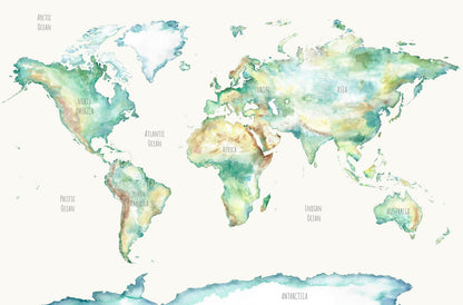 Wildlife World Map Mural Wallpaper For Children