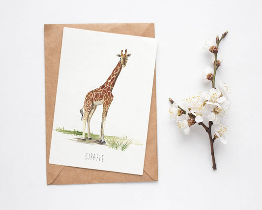 Giraffe Greetings Card - Created from hand-painted design