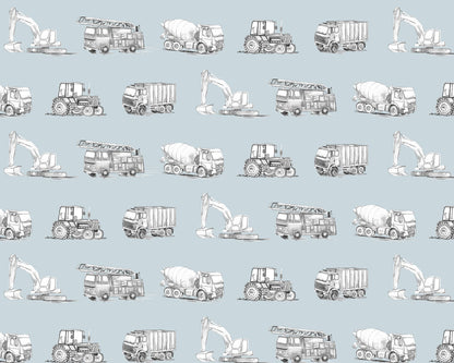 Watercolour Vehicles Wallpaper | Diggers, Fire Engines & Trucks | Kids Bedroom & Nursery