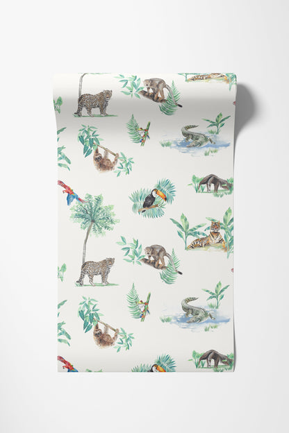 Watercolour Rainforest Wallpaper | Jungle Animals | Children's Bedroom & Nursery