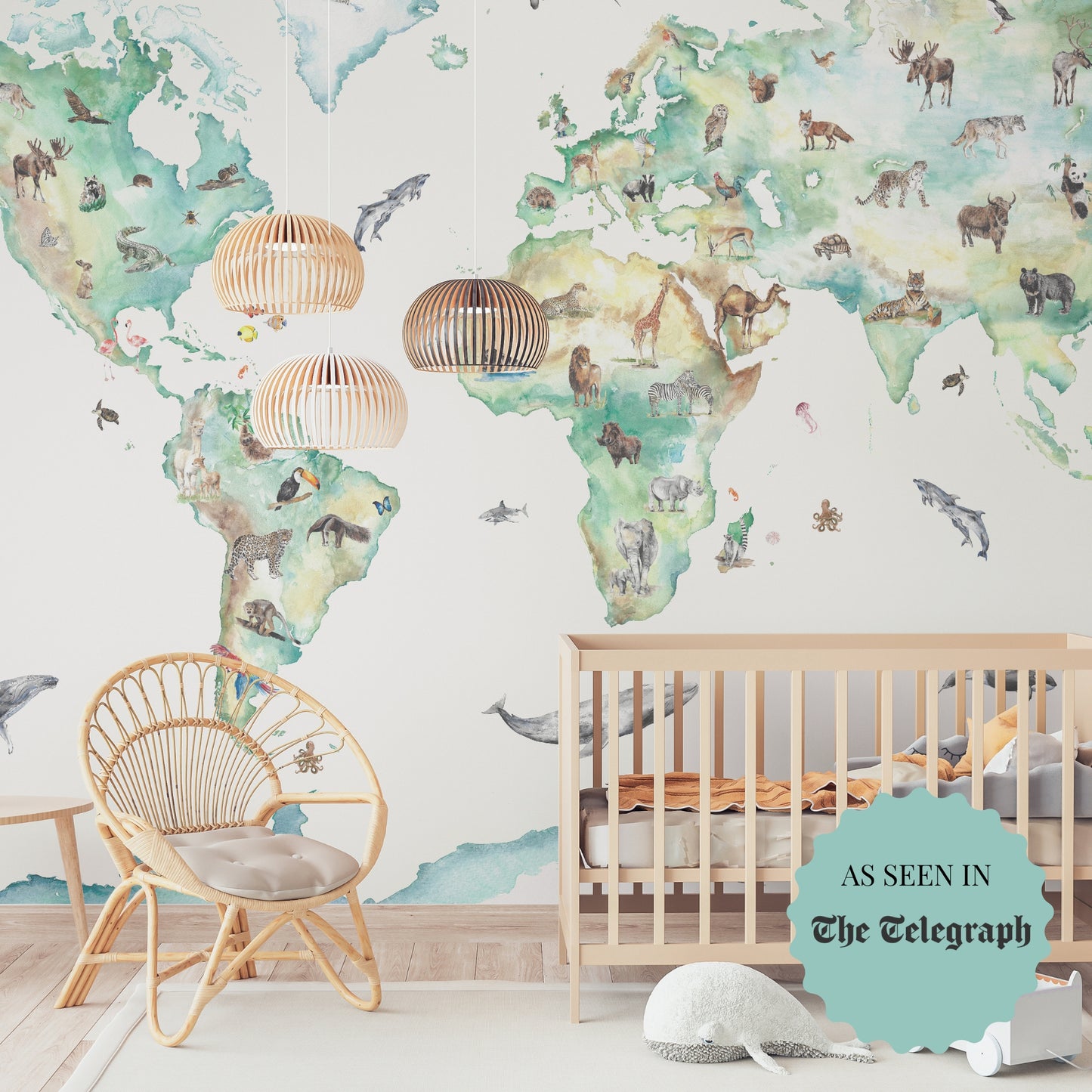 Wildlife World Map Mural Wallpaper For Children