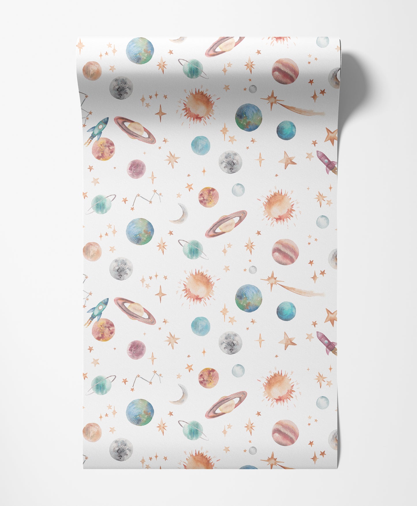 Watercolour Planet Wallpaper | Solar System, Stars & Rockets | Kids Bedroom