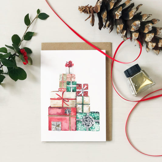Christmas Gifts Card | Wrapped Presents Stack | A6 Greeting Card