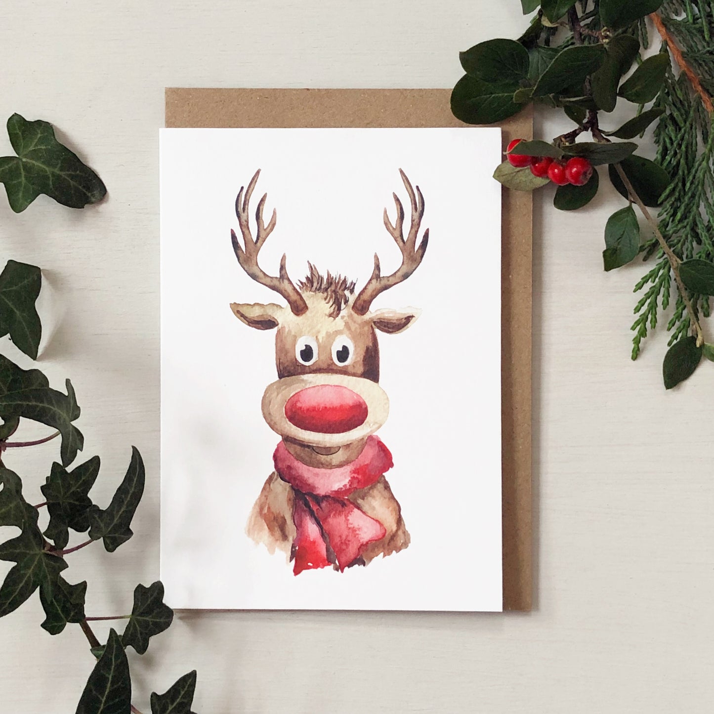 Rudolph Reindeer Christmas Card | A6 Greeting Card
