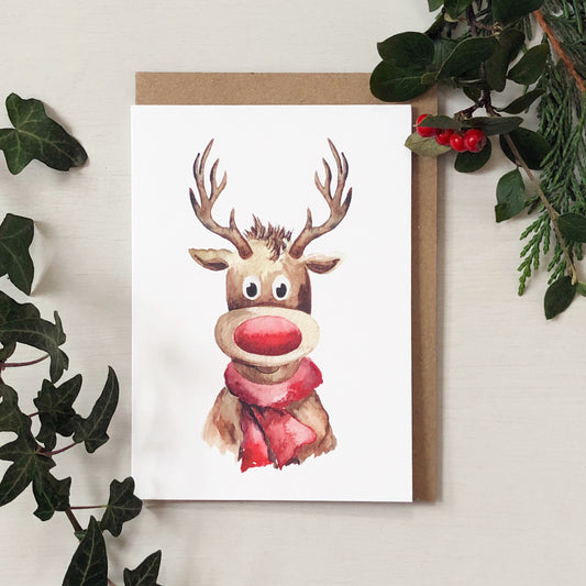 Rudolph Reindeer Christmas Card | A6 Greeting Card