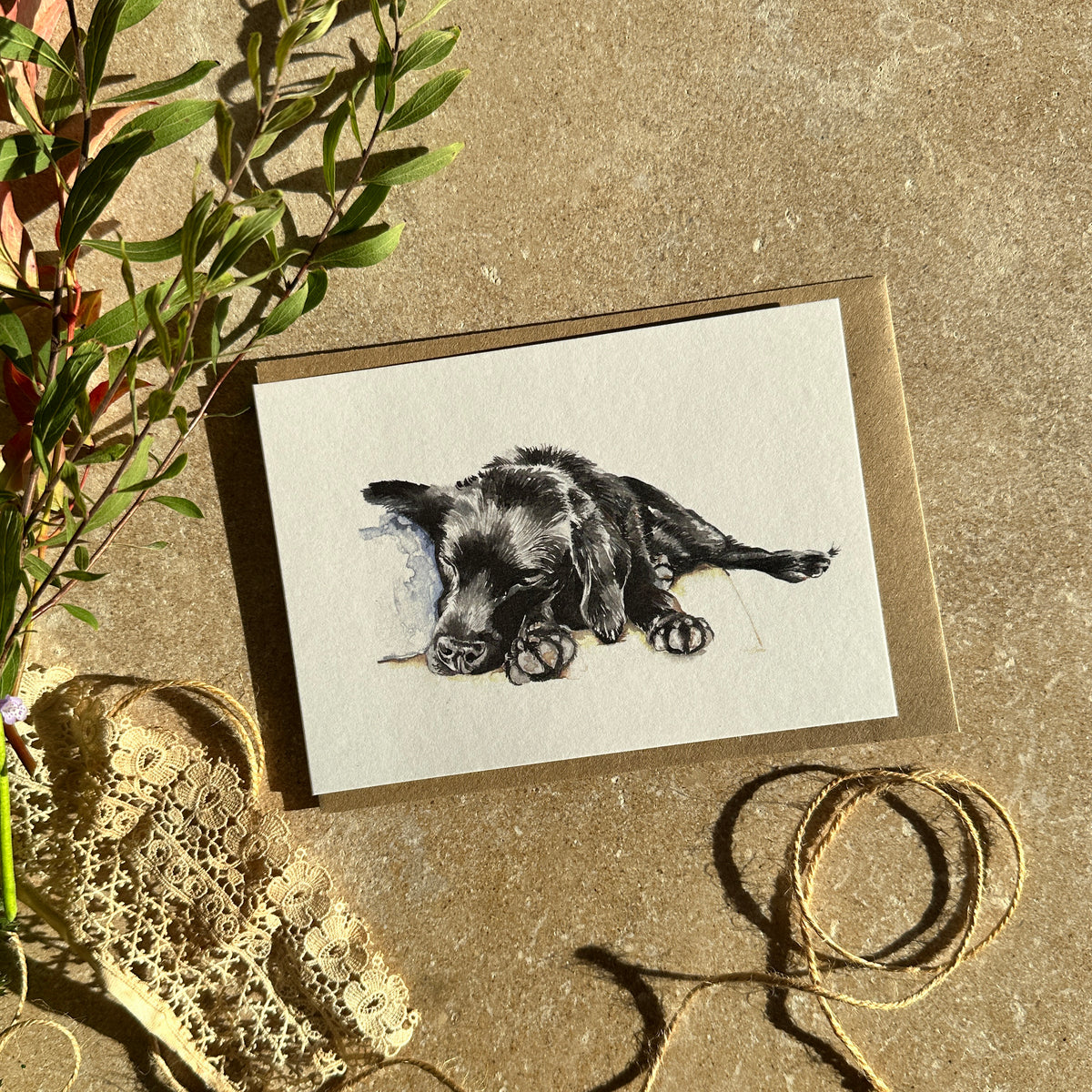 Sleeping Black Labrador Puppy - Greeting Card