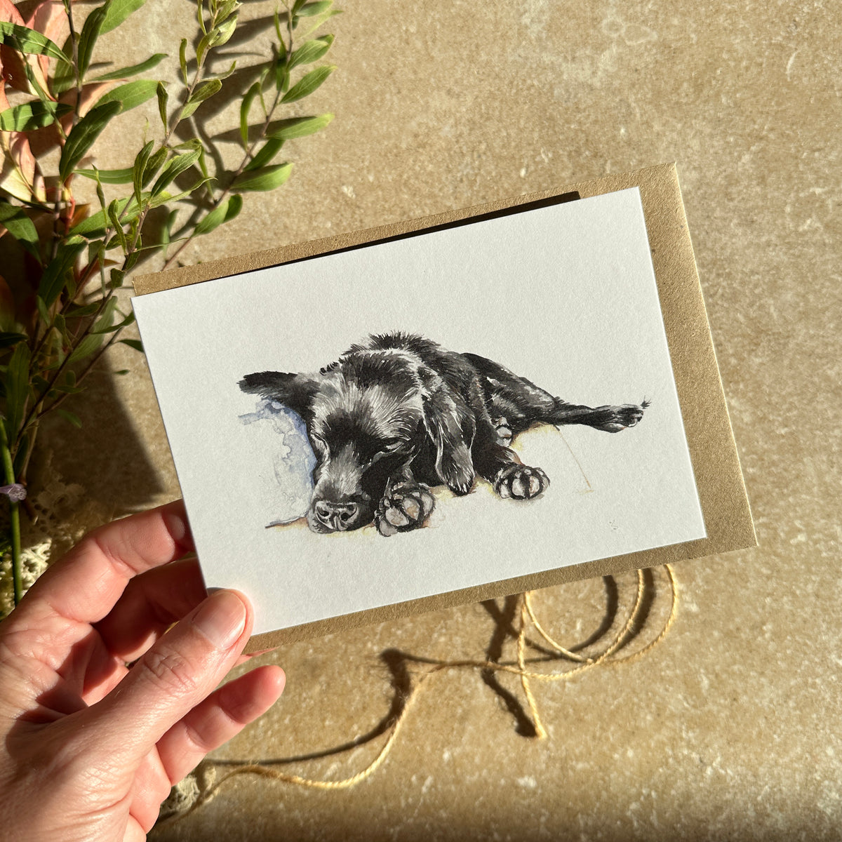 Sleeping Black Labrador Puppy - Greeting Card