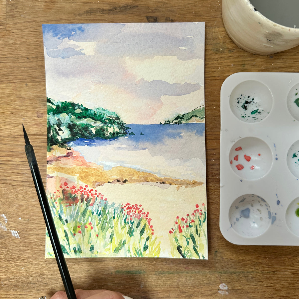 Coastal Cove, Devon Beach - Watercolour Greeting Card